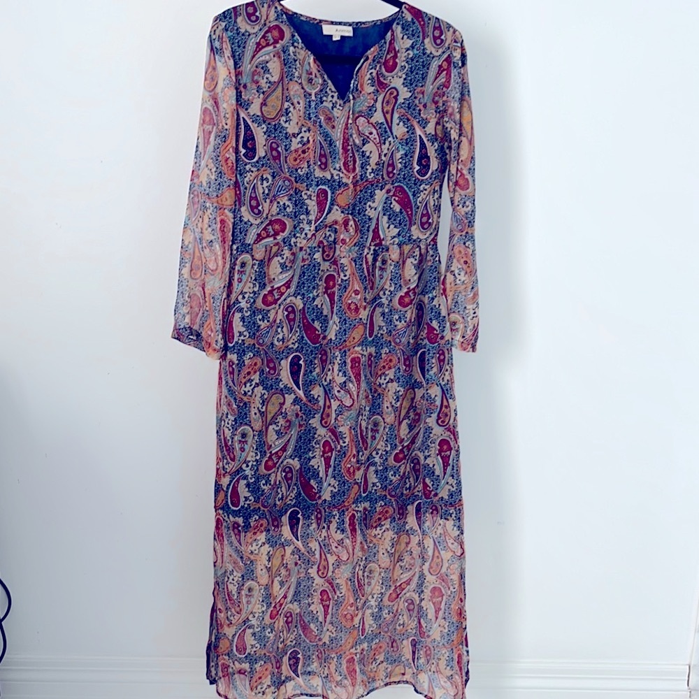 Striking Orange and Blue Flowy Chiffon-like Maxi dress